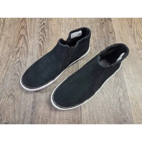 Toms Bryce Black Leather Suede Pull On Rounded Toe Low Top Sneakers Shoes 7.5 - Picture 2 of 9
